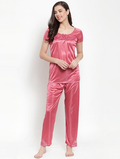 round neck solid nightwear pajama set - 18377310 - Standard Image - 0