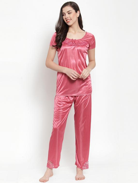 round neck solid nightwear pajama set - 18377310 - Zoom Image - 0