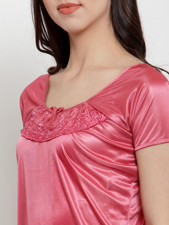 round neck solid nightwear pajama set - 18377310 - Standard Image - 3