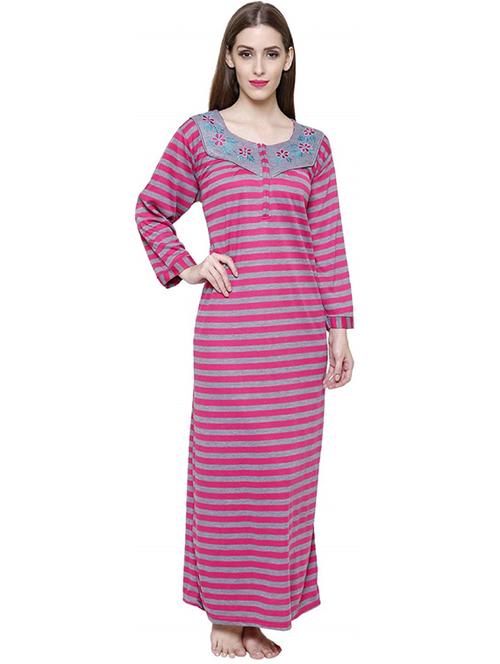 square neck striped nighty - 18377356 - Standard Image - 0