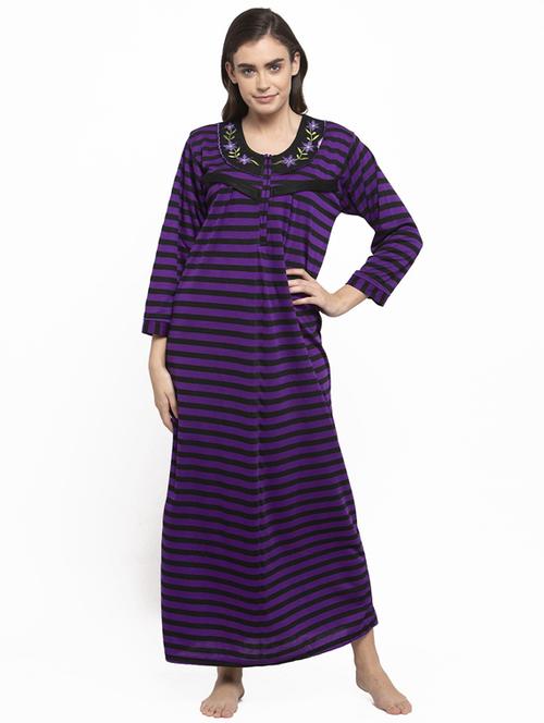 round neck striped nighty - 18377396 - Standard Image - 0