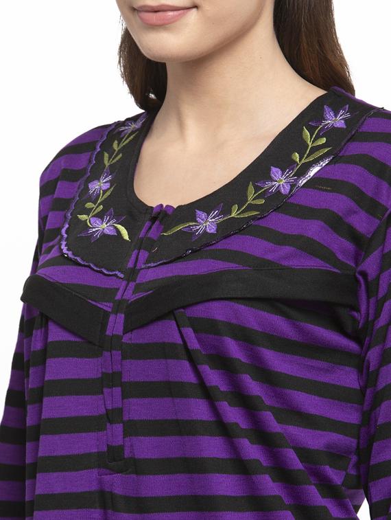 round neck striped nighty - 18377396 - Standard Image - 3