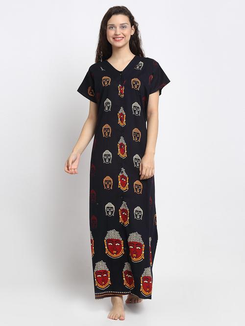 v-neck printed nighty - 18377713 - Standard Image - 0
