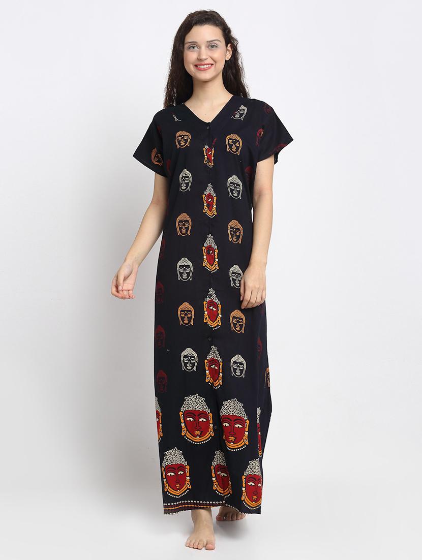 v-neck printed nighty - 18377713 - Zoom Image - 0