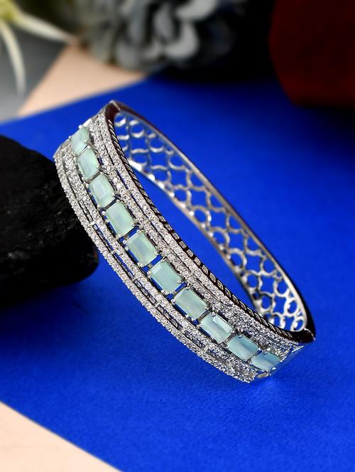 silver plated ad sea green stone studded bangle srtyle bracelet - 18378083 - Standard Image - 0