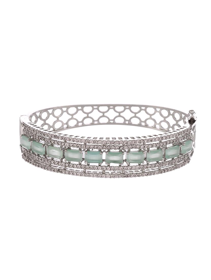 silver plated ad sea green stone studded bangle srtyle bracelet - 18378083 - Standard Image - 3