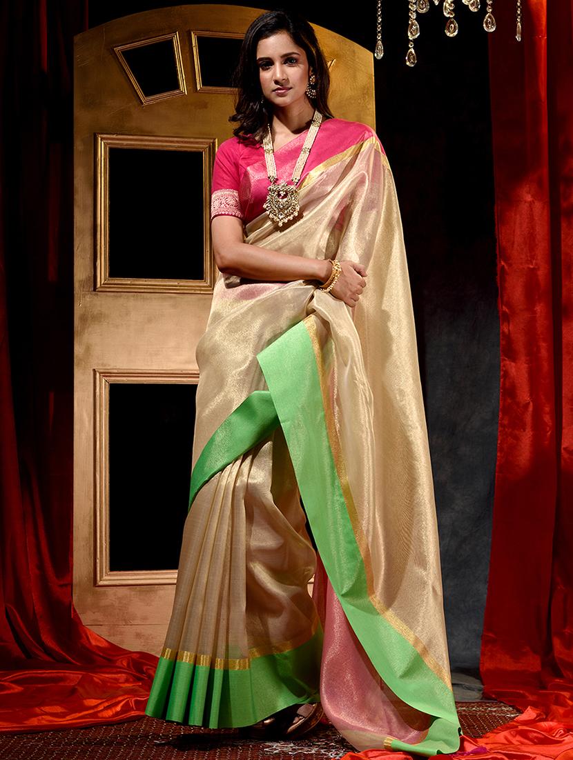 gold woven saree with blouse - 18378178 -  Zoom Image - 0