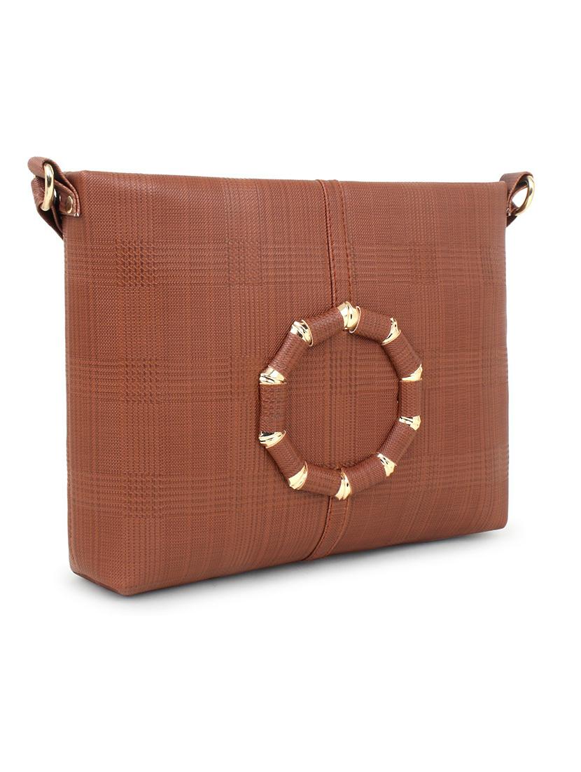 brown textured regular sling bag - 18378667 - Standard Image - 3
