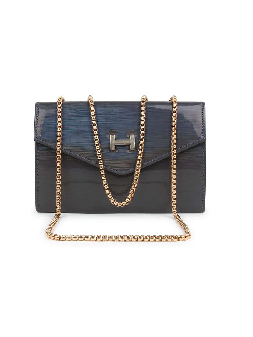 grey textured regular sling bag