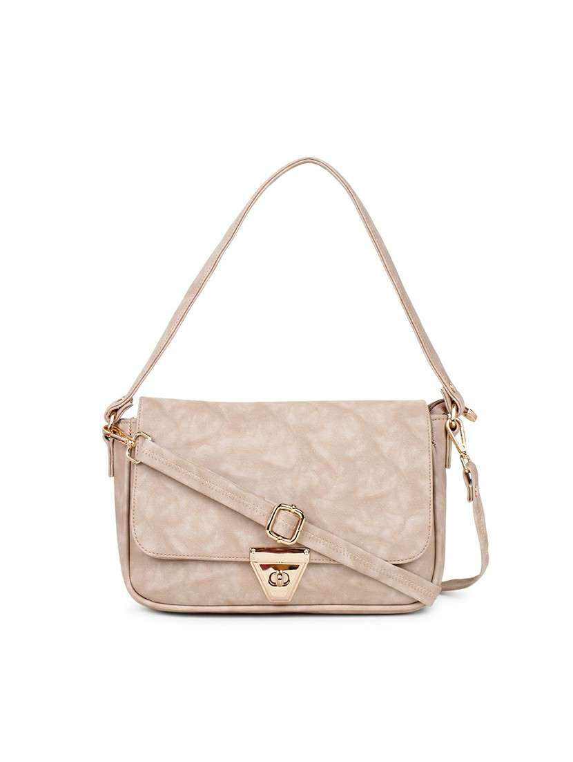 beige textured regular sling bag