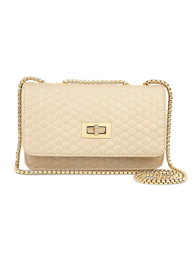 beige textured regular sling bag