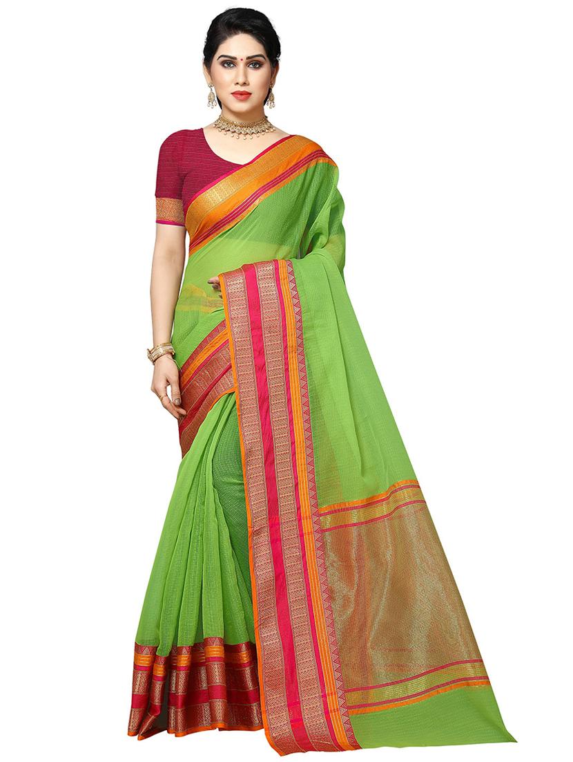 solid bordered saree  with blouse - 18378805 -  Zoom Image - 0