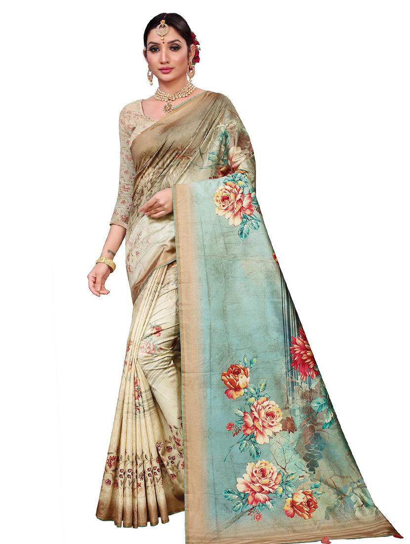 floral printed saree with blouse - 18378823 - Zoom Image - 0