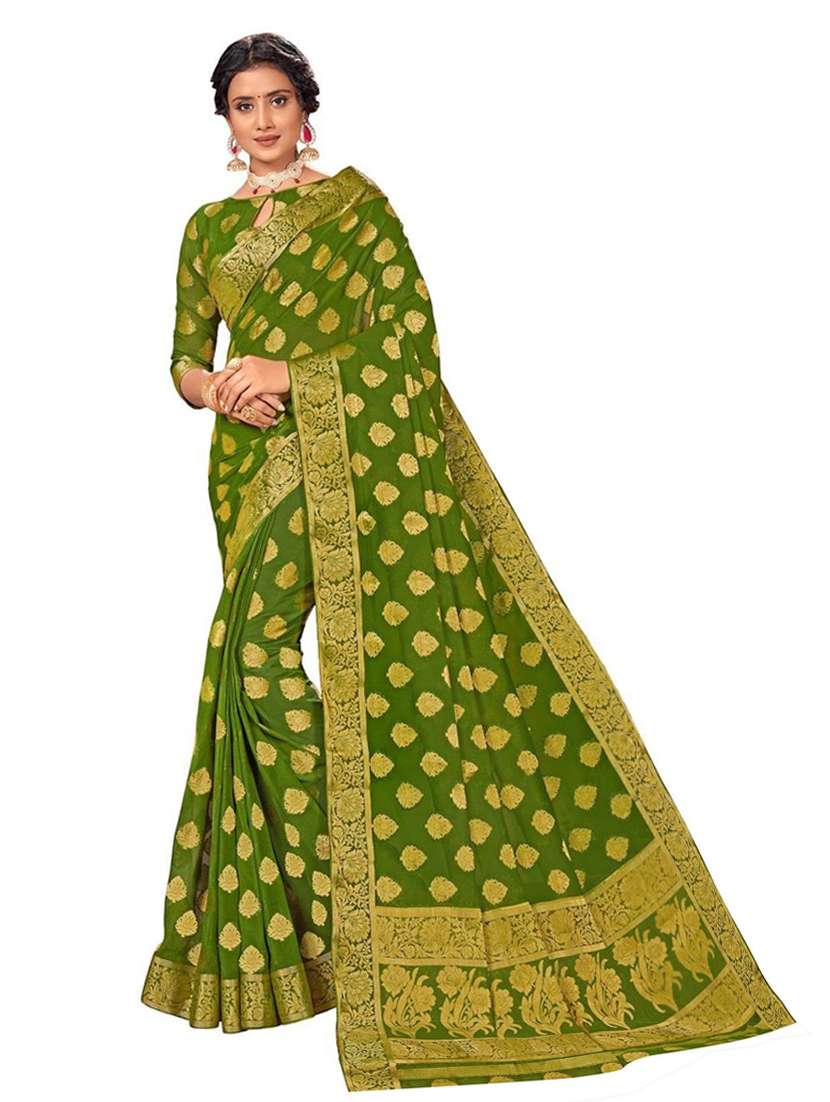women's self design green colored saree with blouse - 18379189 - Zoom Image - 0