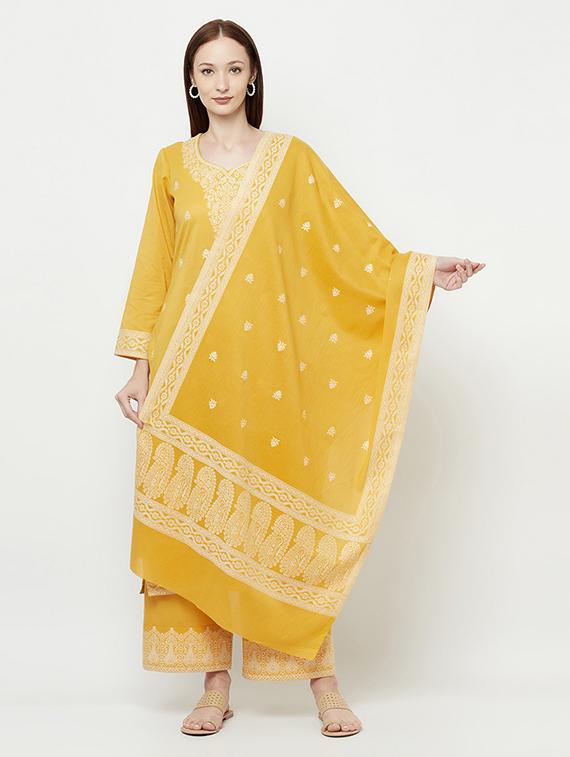 yellow unstitched suit set - 18379685 -  Zoom Image - 0