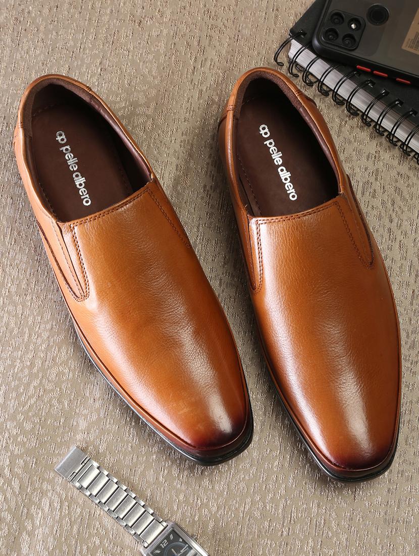 tan leather slip on ons - 18379719 -  Zoom Image - 0
