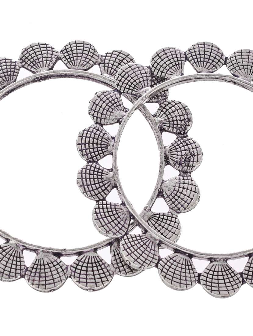 set of 2 silver toned oxidised handcrafted bangles - 18380048 -  Standard Image - 3