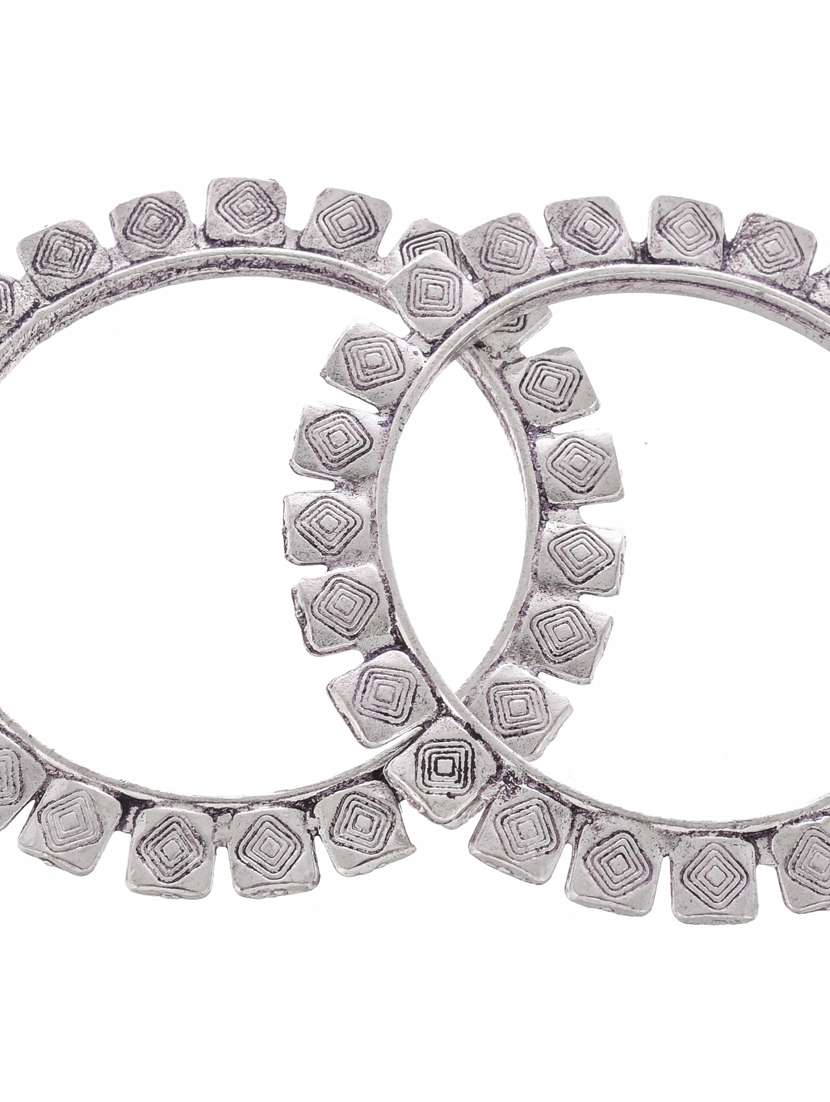 Set Of 2 Silver Toned Oxidised Bangles