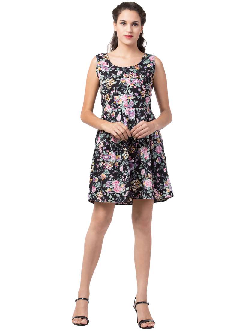 Round Neck Floral A Line Dress