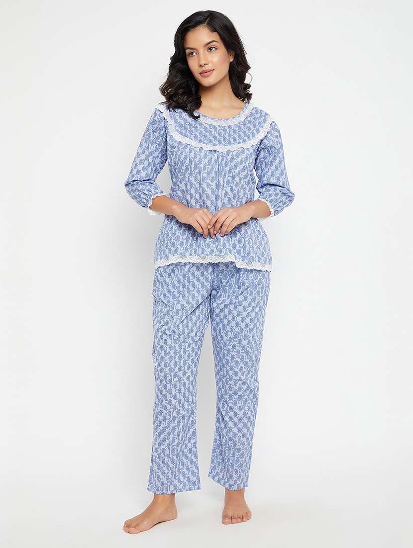 round neck printed nightwear pajama set 