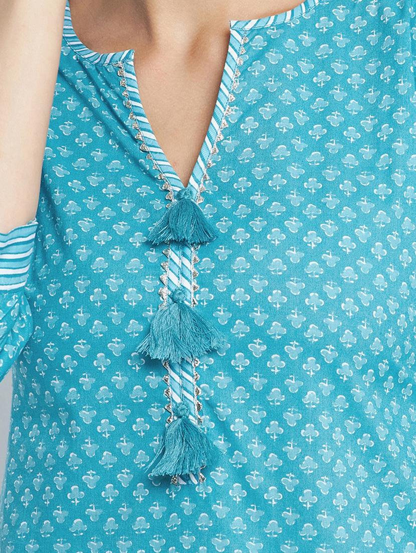 turquoise cotton kurta palazzo set - 18381004 - Standard Image - 3