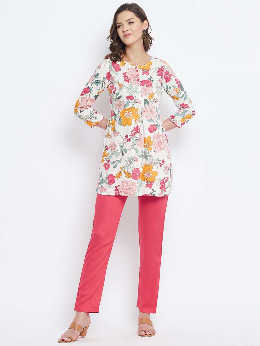 multi colored floral straight kurti - 18381047 -  Standard Image - 3