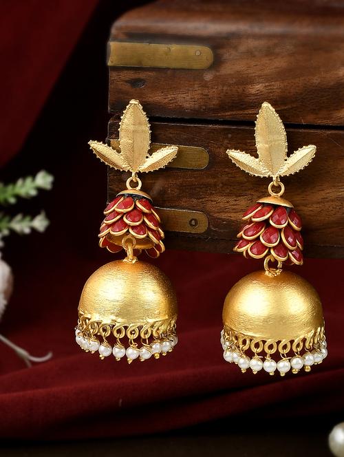 orange brass jhumka earring - 18381084 - Standard Image - 0