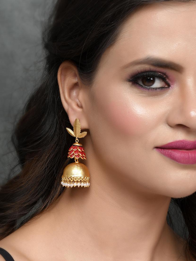 orange brass jhumka earring - 18381084 - Standard Image - 3