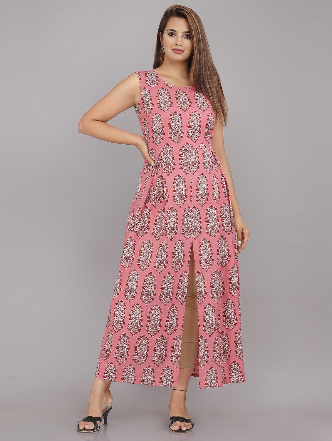 pink printed a-line kurta - 18381321 - Zoom Image - 0