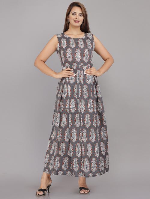 grey printed a-line kurta - 18381322 -  Standard Image - 0