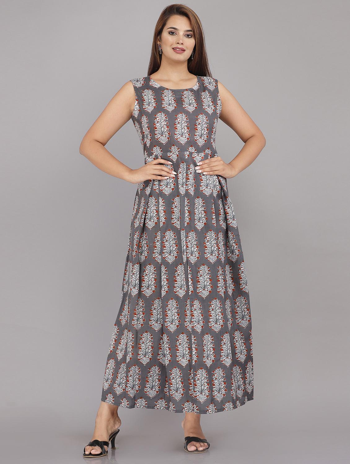 grey printed a-line kurta - 18381322 -  Zoom Image - 0