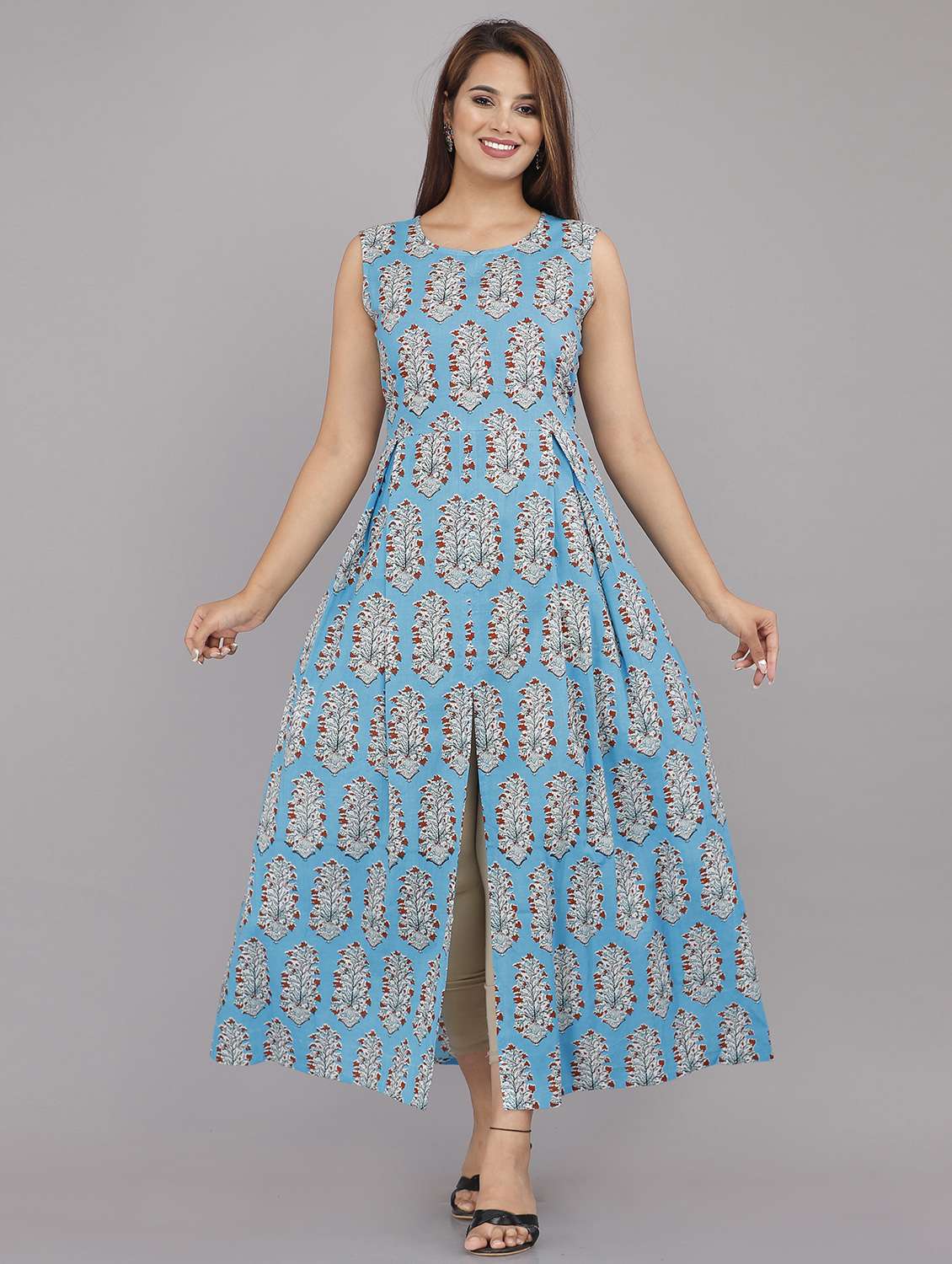 blue printed a-line kurta - 18381323 - Zoom Image - 0