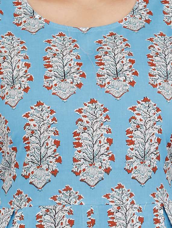 blue printed a-line kurta - 18381323 - Standard Image - 3