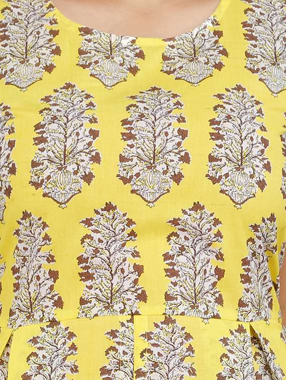 yellow printed a-line kurta - 18381324 - Standard Image - 3