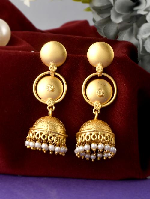 gold brass jhumka earring - 18381356 - Standard Image - 0