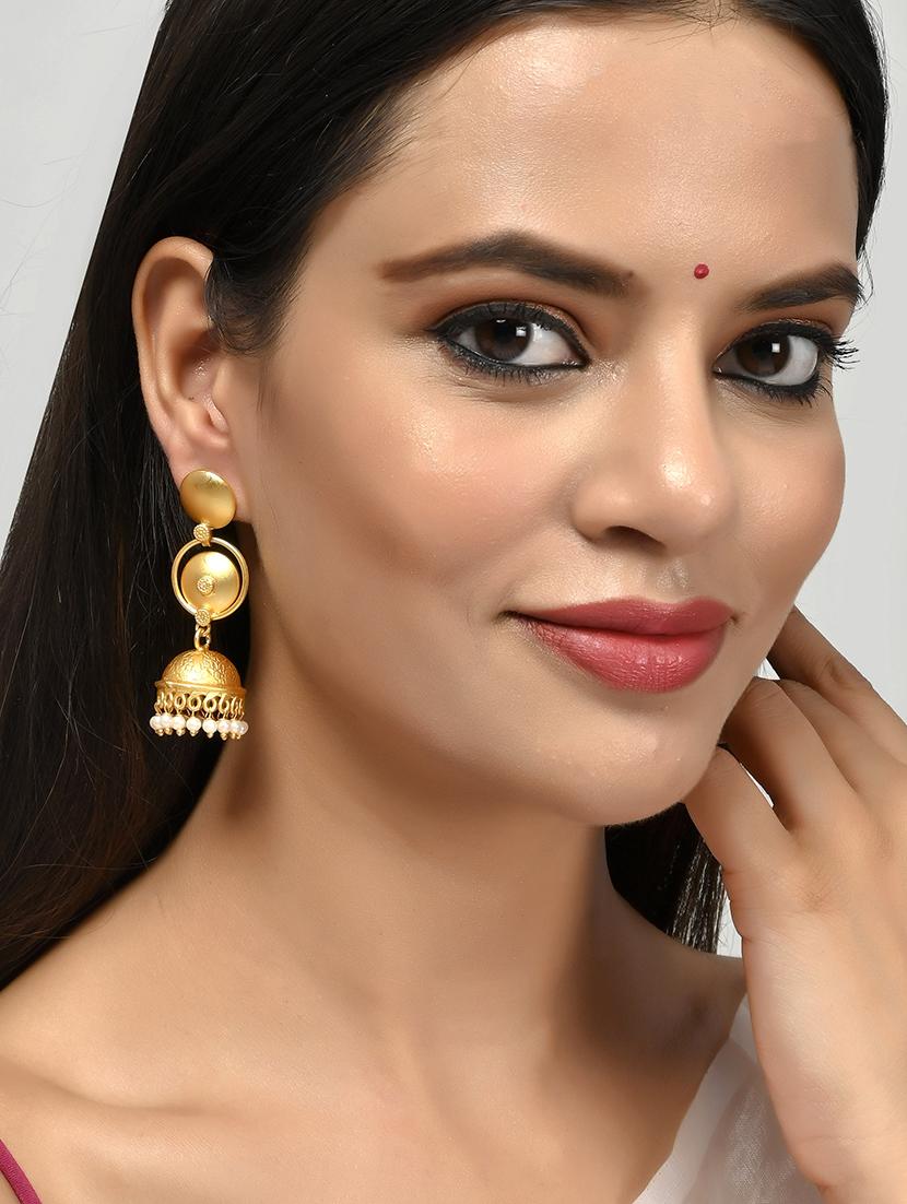 gold brass jhumka earring - 18381356 - Standard Image - 3
