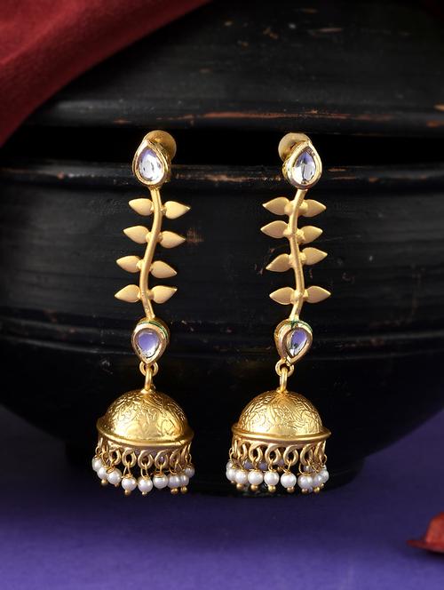 gold brass jhumka earring - 18381361 - Standard Image - 0