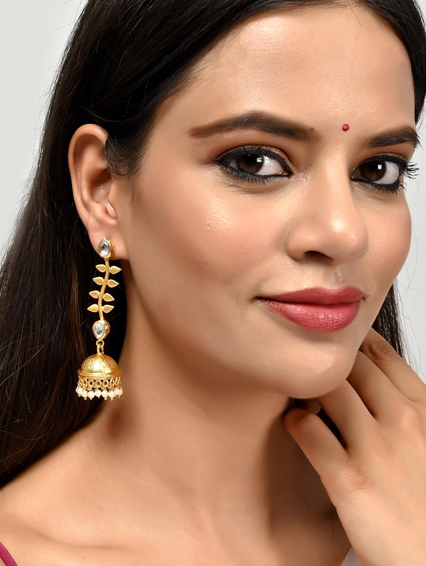 gold brass jhumka earring - 18381361 - Standard Image - 3