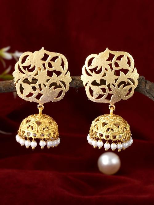 gold brass jhumka earring - 18381375 - Standard Image - 0