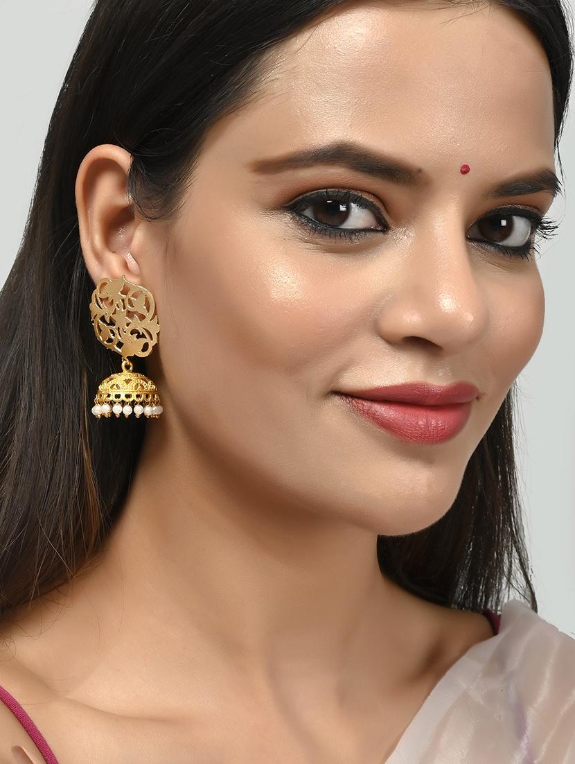 gold brass jhumka earring - 18381375 - Standard Image - 3