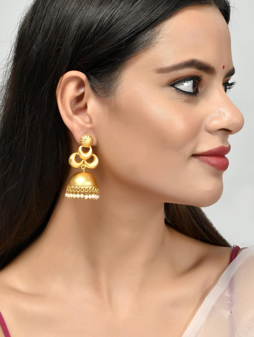 gold brass jhumka earring - 18381381 - Standard Image - 3