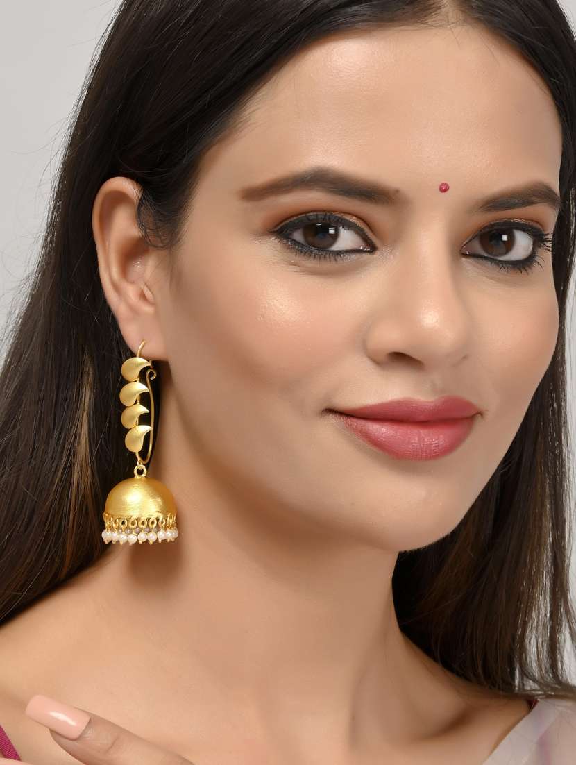 gold brass jhumka earring - 18381387 -  Standard Image - 3