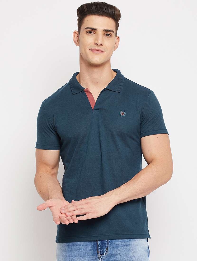 navy-blue solid polo t-shirt - 18381427 - Zoom Image - 0