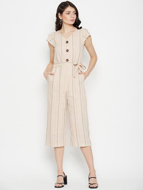 v-neck striped knee length jumpsuit - 18381791 - Standard Image - 0
