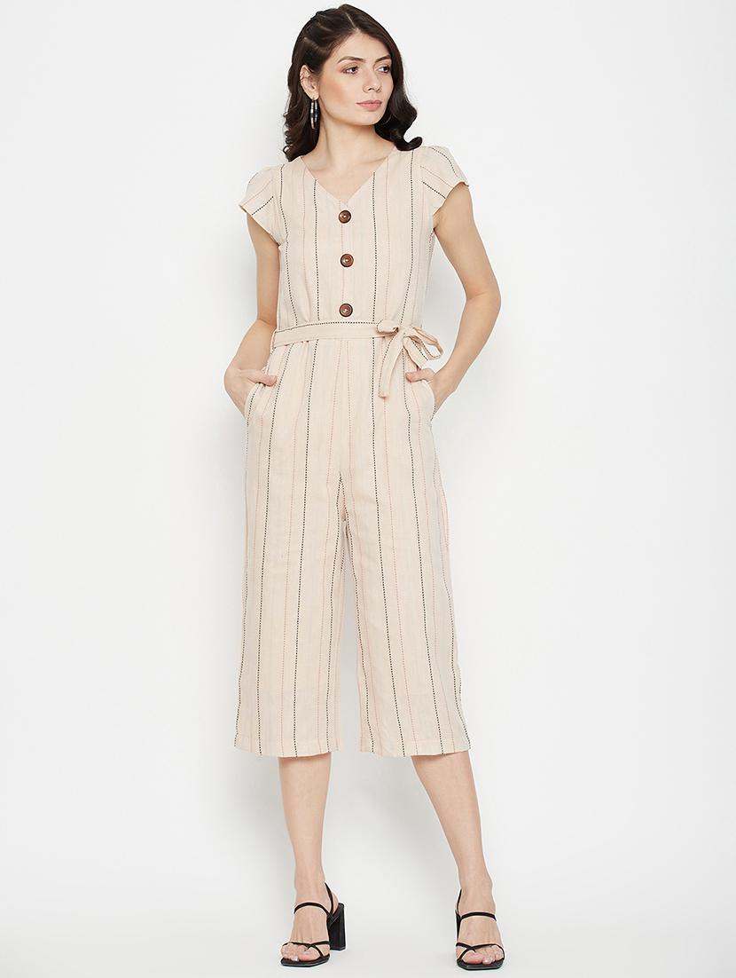 v-neck striped knee length jumpsuit - 18381791 - Zoom Image - 0
