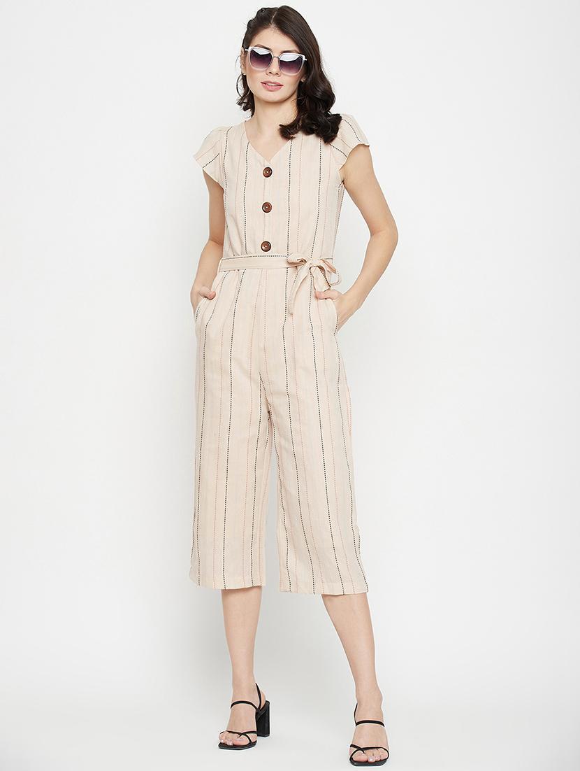 v-neck striped knee length jumpsuit - 18381791 - Standard Image - 3