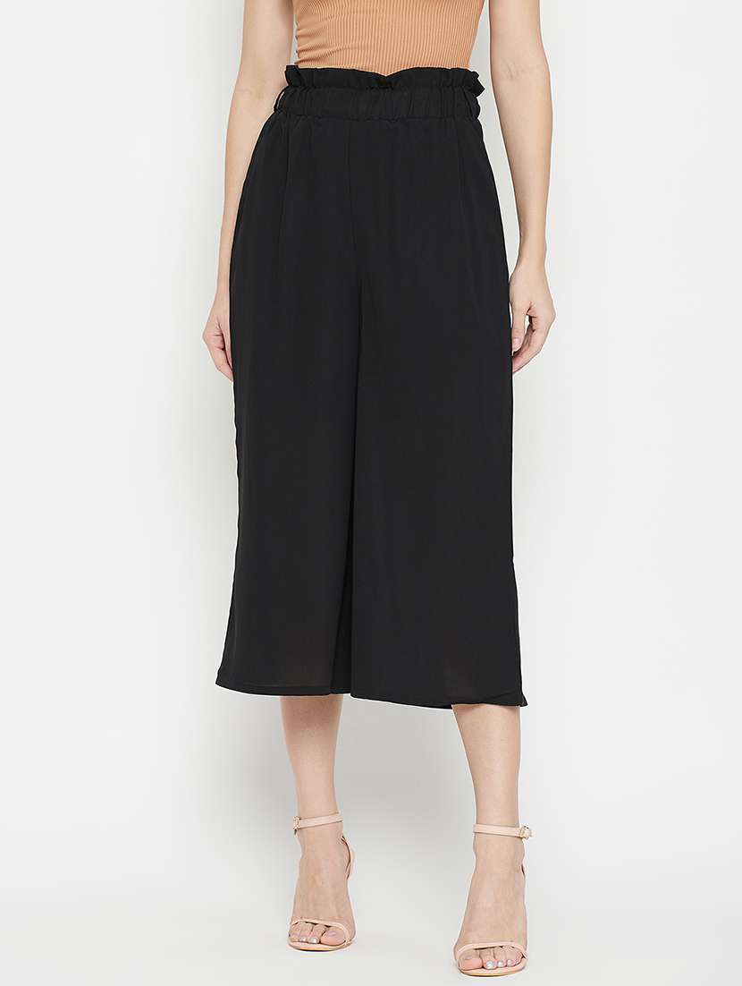 mid rise solid flared palazzo