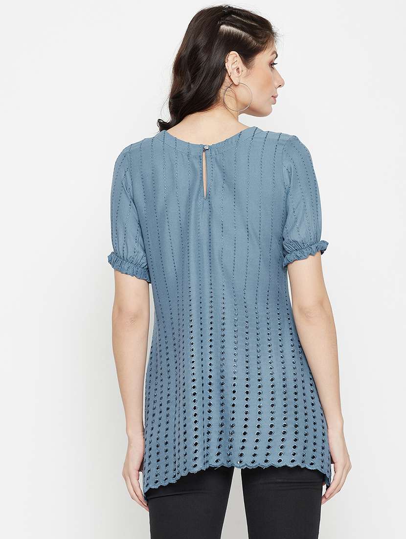 round neck self designed asymmetric top - 18381809 -  Standard Image - 3