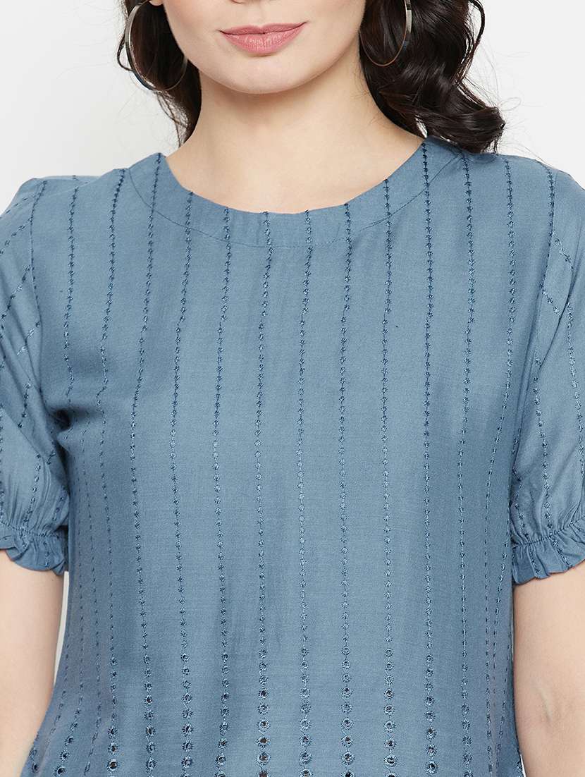 round neck self designed asymmetric top - 18381809 -  Standard Image - 5