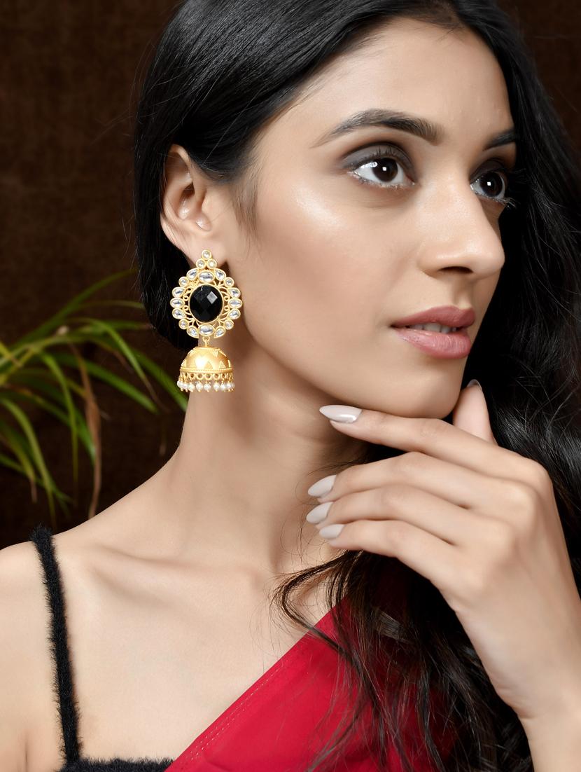 gold brass jhumka earring - 18381818 - Standard Image - 3